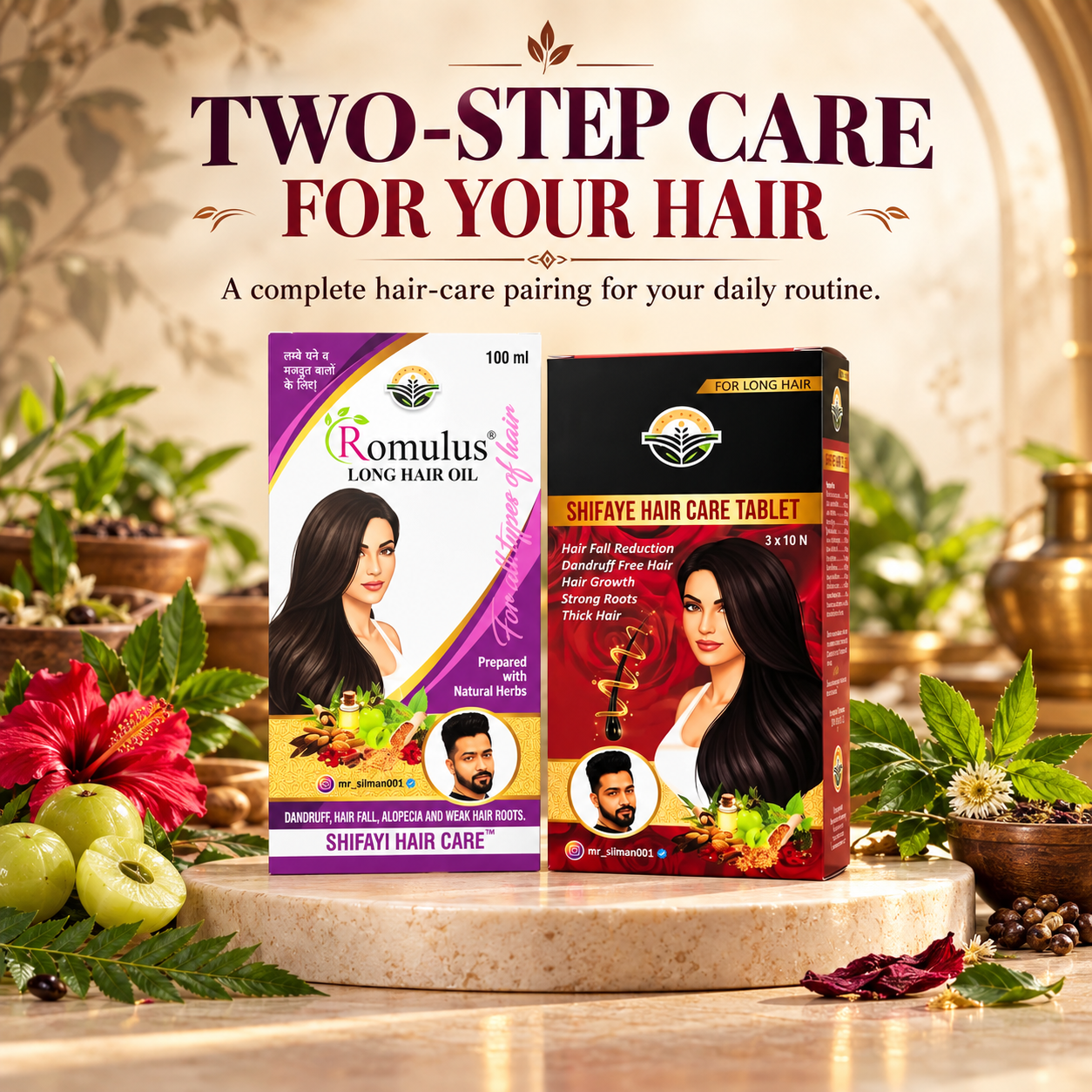 Women’s Hair Care Kit (Romulus Long Hair Oil + Shifaye Hair Care Tablets)